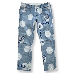 Stella  Mccartney 'thanks Girls' Slogan Embroidered Polka Dot Print Jeans 27
